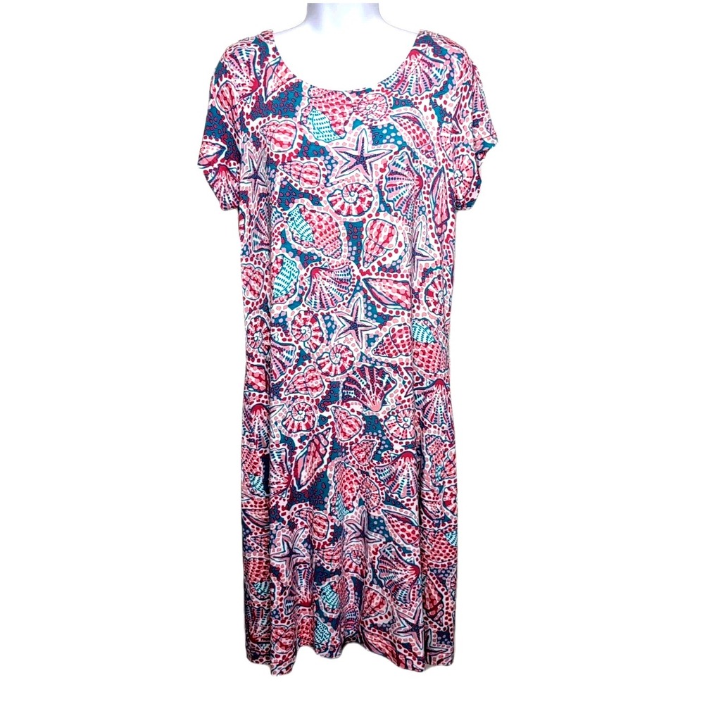 Hatley Knit Dress Womens Size L Pink Multicolor Seashell Beach Print‎ Stretch